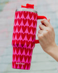 Red Hearts Tumbler- Light Pink