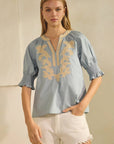 Sun-Chasing Poplin Top-Dusty Blue