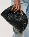 Tate Woven Frame Clutch-Black