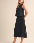Right Feels Embroidered Skirt Set- Black