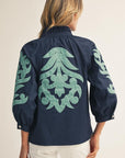 Blush Peony Top-Navy