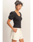 Perfect Fit Puff Sleeve Top-Black