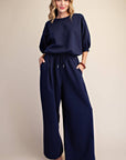 Eleanor Bubble Sleeve Sweatshirt-Navy