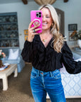 Feeling Light Ruffle Trim Top-Black