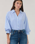 Chalet Button Down Top-Blue/White