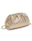 Tate Woven Frame Clutch-Gold