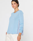 Breezy Stripes Mixed Media Top-Blue