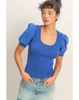 Perfect Fit Puff Sleeve Top-Cobalt