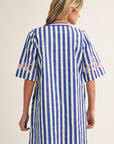 Riviera Maya Embroidered Shift Dress-Blue
