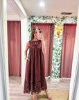 Desert Breeze Lace Maxi Dress-Chocolate