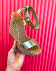 Ankle Strap Platform Wedges-Gold