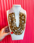 Chunky Beaded Necklace- Tan