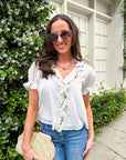 Steps Beach Embroidered Ruffle Top