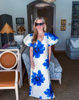Camellia Puff-Sleeve Maxi Dress-Royal