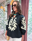 Blush Peony Top-Black