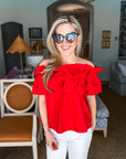 Great Night Off Shoulder Top-Red