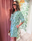 PREORDER: Riviera Maya Embroidered Shift Dress-Green