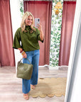 Old Mill Mock Neck Top-Olive