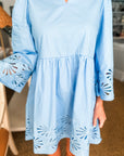 Eyelet Love Mini Dress-Blue