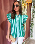 Weekend Wander Stripe Top-Green