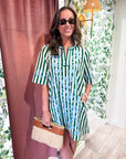 PREORDER: Riviera Maya Embroidered Shift Dress-Green