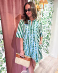 PREORDER: Riviera Maya Embroidered Shift Dress-Green