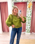 La Belle Puff Sleeve Top-Martini Olive