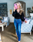 Feeling Light Ruffle Trim Top-Black