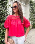 Sheer Romance Bubble Top-Raspberry Pink
