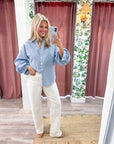 Chalet Button Down Top-Blue/White
