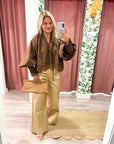 Rosamund Puff Sleeve Top-Brown