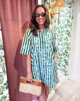 PREORDER: Riviera Maya Embroidered Shift Dress-Green