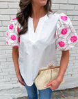 Summer Sunset Embroidered Top-White