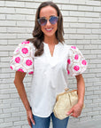 Summer Sunset Embroidered Top-White