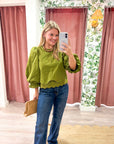 La Belle Puff Sleeve Top-Martini Olive