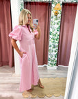 Nautical Grace Midi Dress-Pink