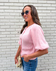 Travel Plans Button Down Sweater-Pink