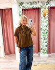 Lucille Stand Collar Top-Brown