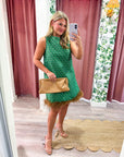 Feather Muse Jacquard Dress-Green