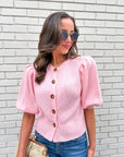Travel Plans Button Down Sweater-Pink