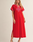 Tropical Dream Midi Dress-Tomato Red