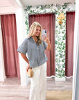 Portside Button Down Top-Navy