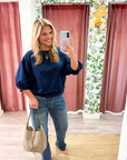 Eleanor Bubble Sleeve Sweatshirt-Navy