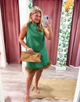 Feather Muse Jacquard Dress-Green