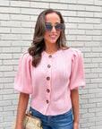 Travel Plans Button Down Sweater-Pink