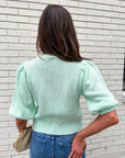 Travel Plans Button Down Sweater-Mint