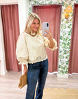 La Belle Puff Sleeve Top-Ecru