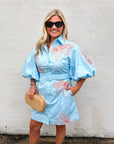 Sweet Flora Puff Sleeve Dress-Sky Blue