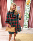 Festive Wishes Plaid Mini Dress-Green