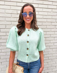 Travel Plans Button Down Sweater-Mint